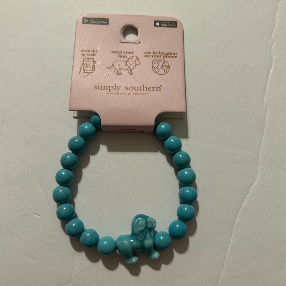 Simply Southern Turquoise Lion Beaded Tracking Bracelet Conserve Protect New